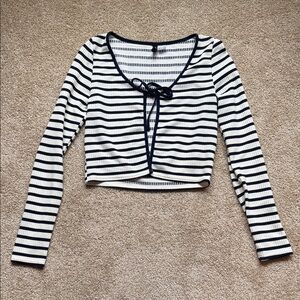 H&M Navy and White Striped Sweater with Tie Size Small